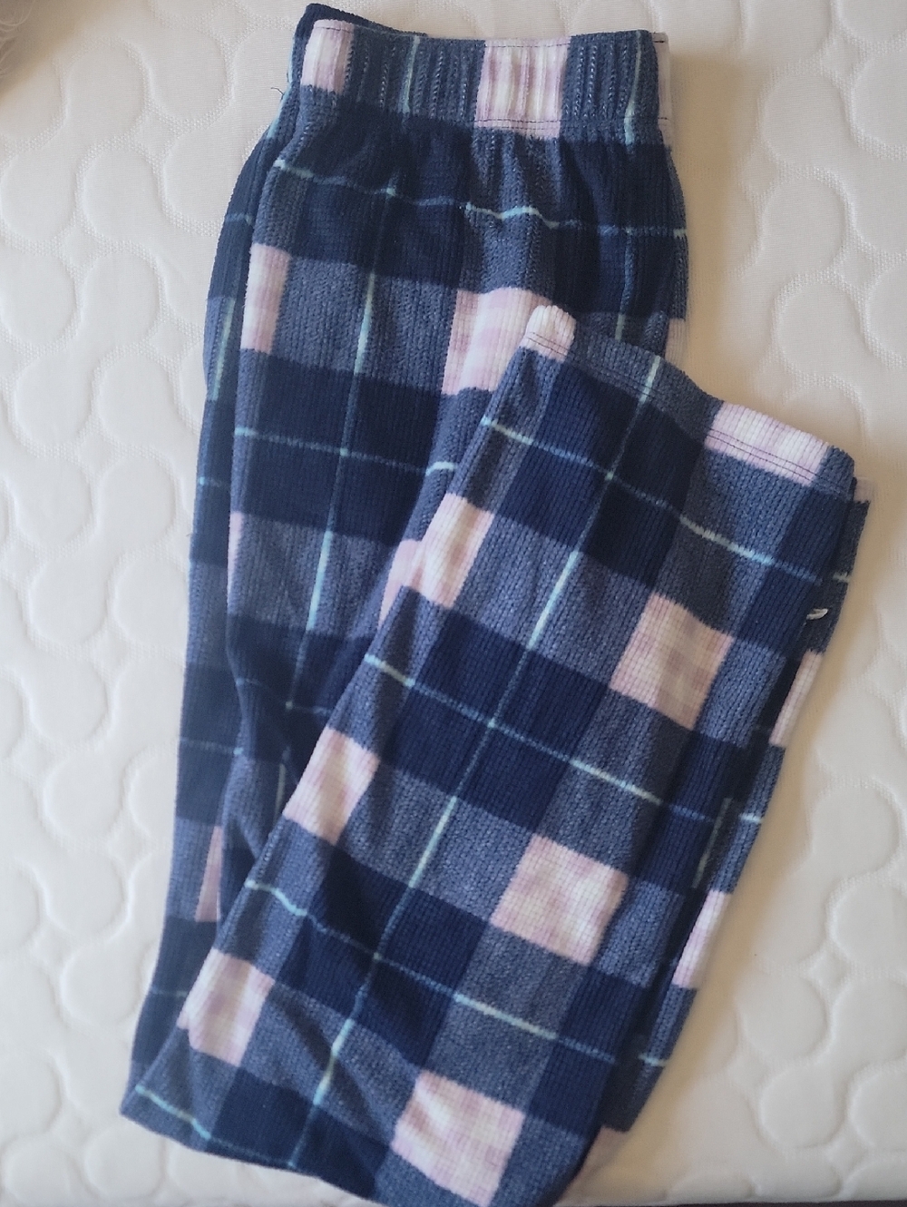 Girls Navy and Light Pink Plaid Fleece Pajama Pants